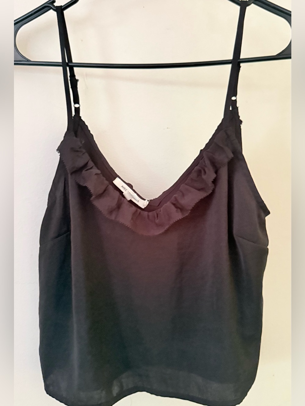 Avec Les Filles Black Ruffle-Trim Silky Camisole